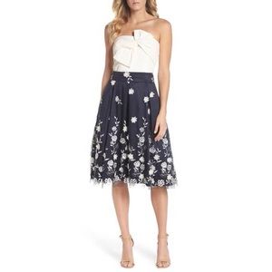 Eliza J Flower Appliqué and Embroidered Skirt